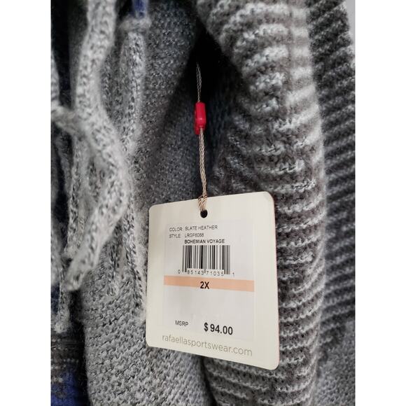 NEW Western Sweater Poncho Cardigan Fringe‎ Blue Gray Raffaella Women's 2X Plus - Picture 3 of 6